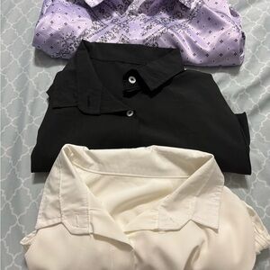 Size M Bundle/Pack of 3 Women’s Button-Up Blouse Shirts - Purple, Black, White